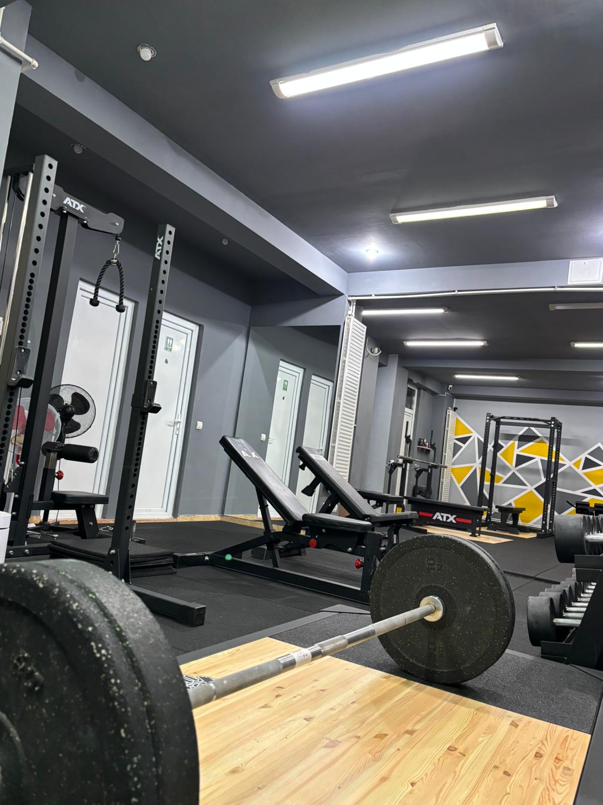 Loaded barbell on the platform